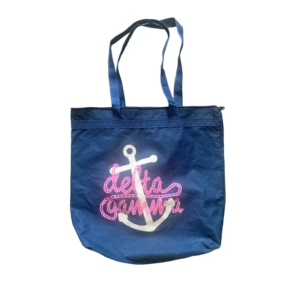 Delta Gamma DG Anchor Logo Nylon Canvas Campus Travel Shoulder Bag Tote Navy Blu